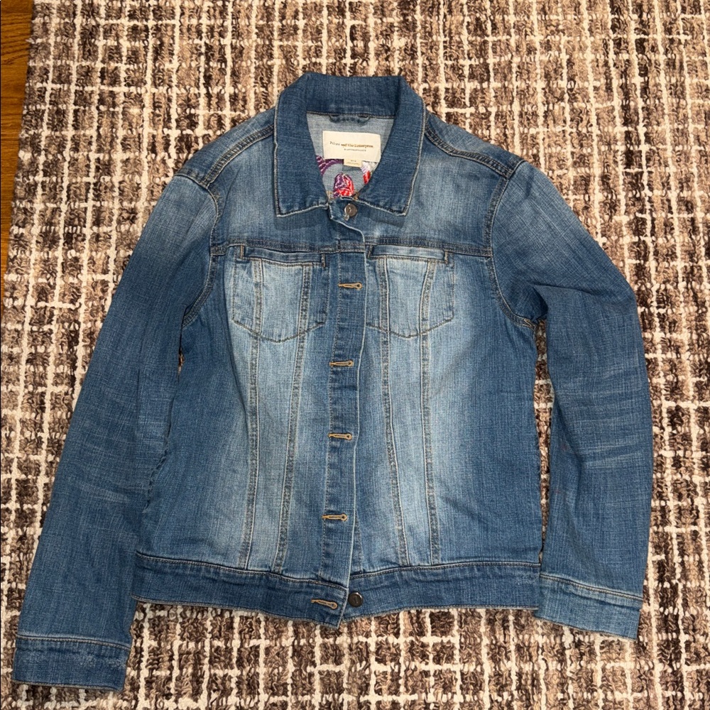 Anthropology Pilcro Amore Embroidered Denim‎ Love Jacket - Picture 5 of 9